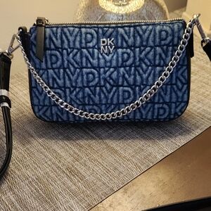 DKNY Navy Quilted Crossbody Bag with Chain